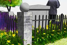 Granite posts with galvalume picket fence for your Sunset Memorial and Stone Garden