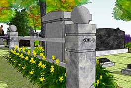Granite posts with powder coated metal pipe rail for your Sunset Memorial and Stone Garden